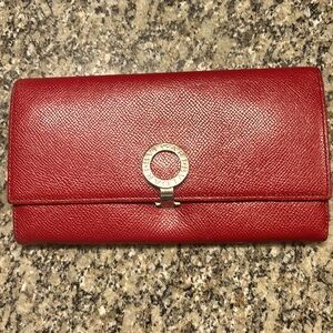 Bvlgari EUC long wallet stunning red with silver hardware